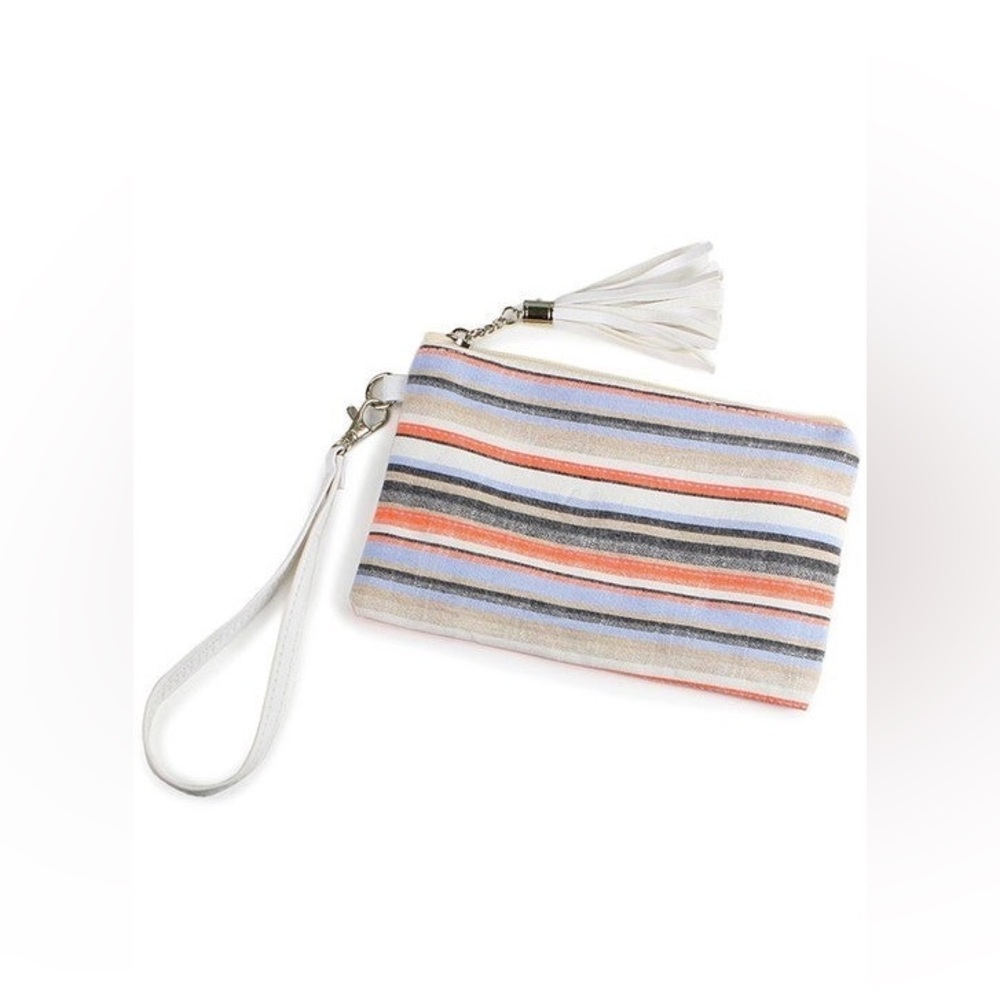 NWT Blue Orange White Stripe Clutch Wristlet 
7.75" X 5"